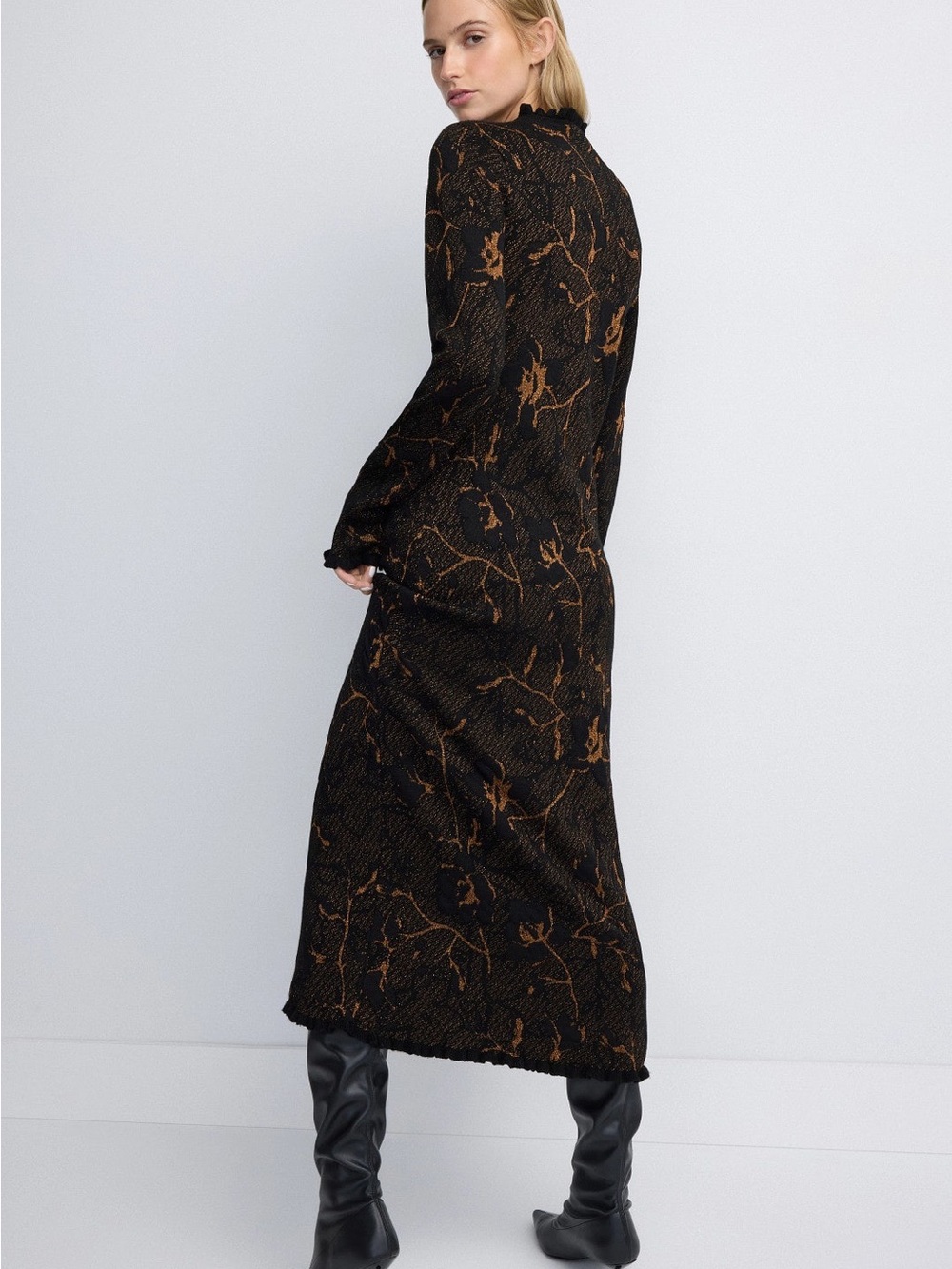 Marie Oliver Black Maxi Dress with Brown Marbled Print - Picture 2 of 13